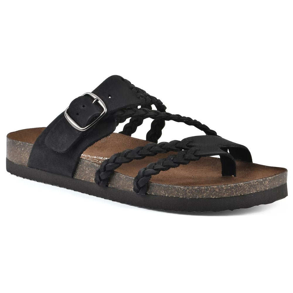 Women's Braided Adjustable Buckle Toe-Loop Sandals - Black