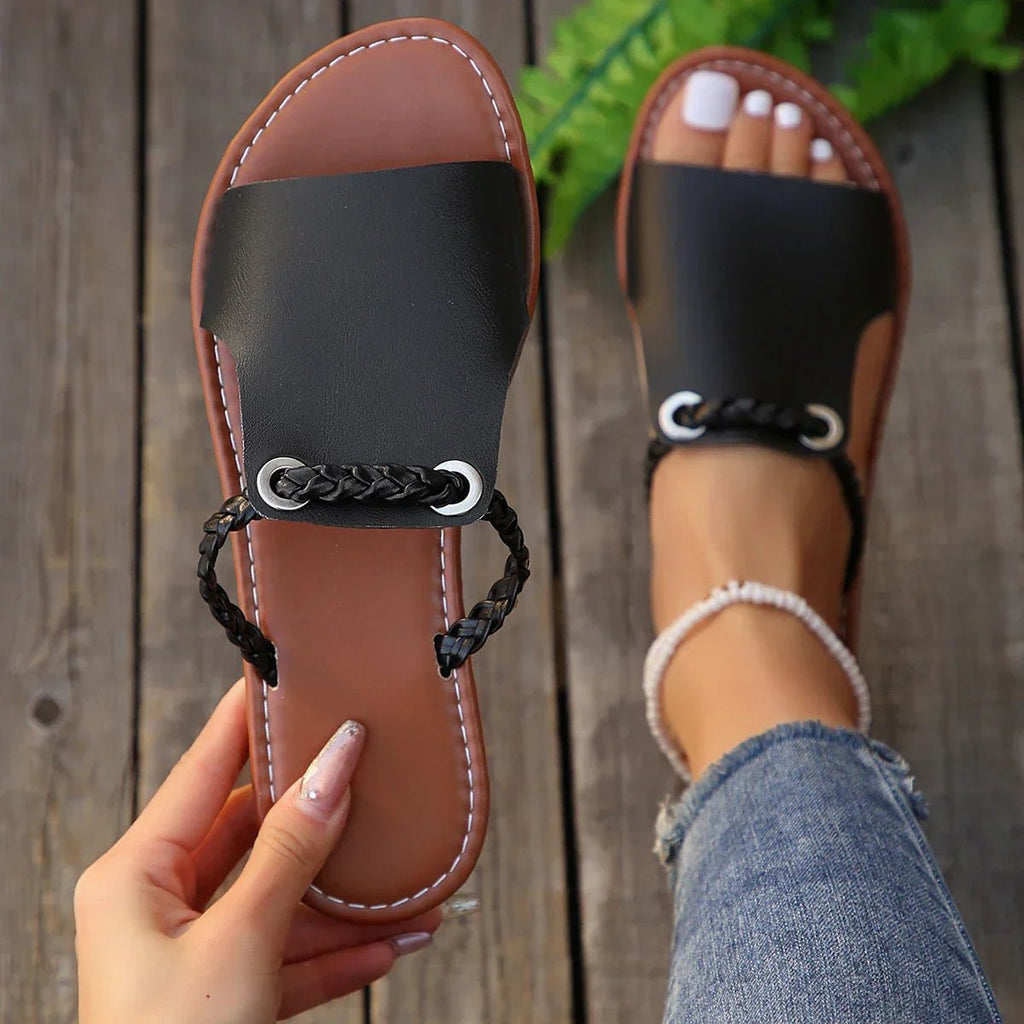 Women's Braided Strap Flat Sandals - Onyx Shade