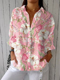 Women's Button Front Blouse V-Neck Long Sleeve - Multicolor