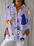 Women's Button-Front Dog Print Relaxed-Fit Blouse - Multicolor