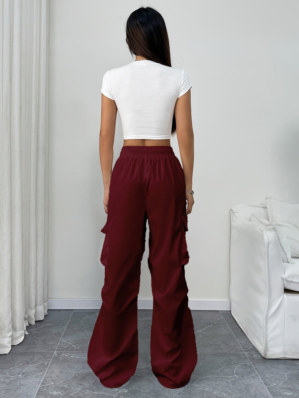 Women's Cargo Pants Drawstring Waist Parachute Wide Leg