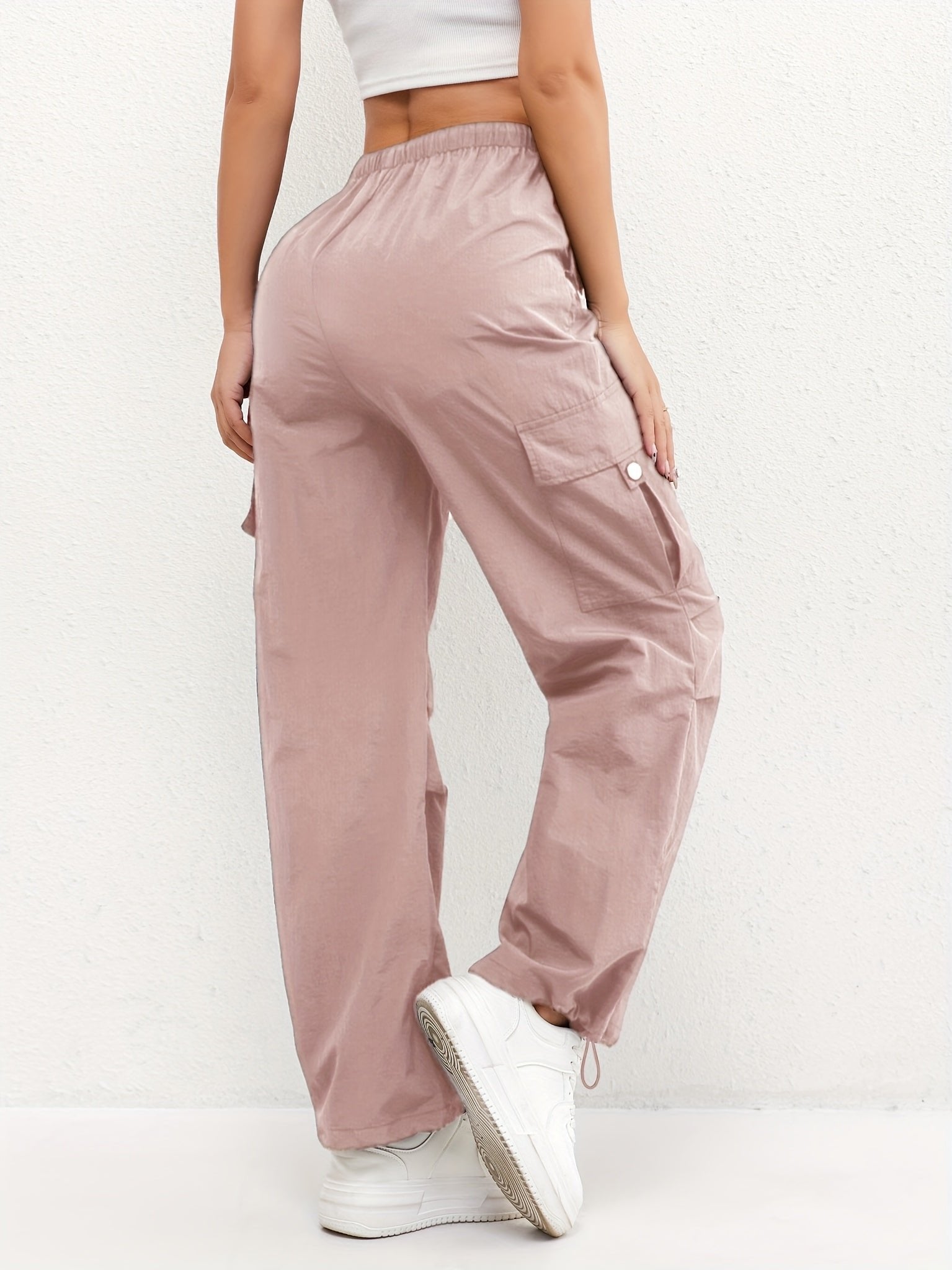 Women's Cargo Parachute Pants Drawstring Waist Multi-Pocket