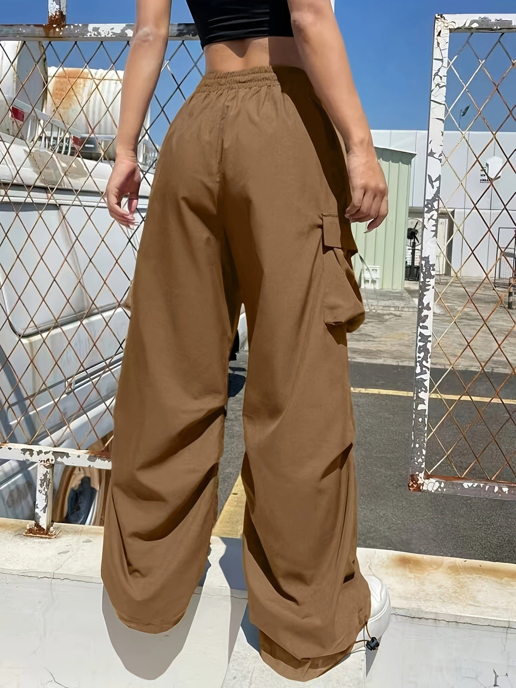 Women's Cargo Parachute Pants Loose Fit Drawstring