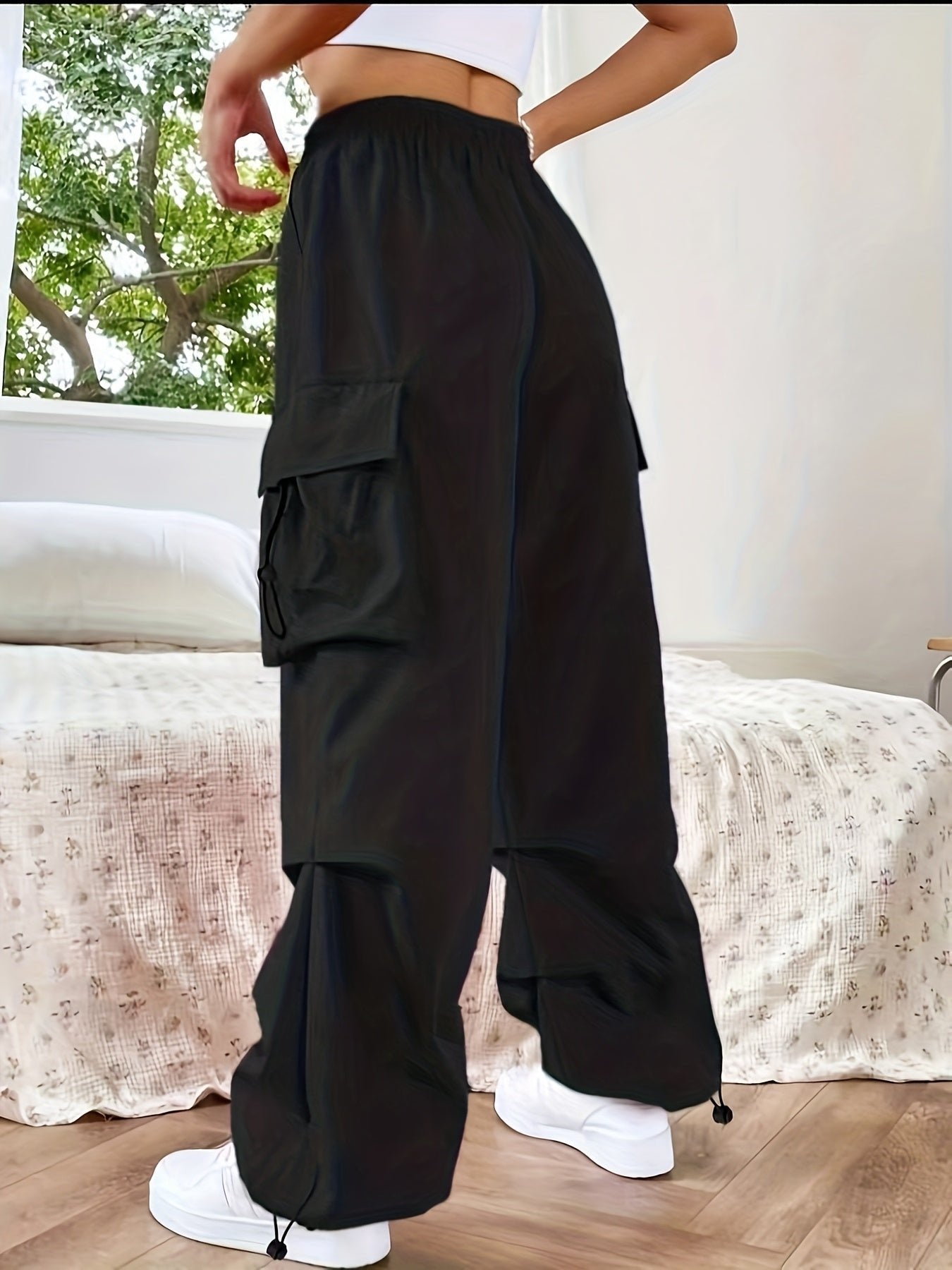 Women's Cargo Parachute Pants Loose Fit Drawstring