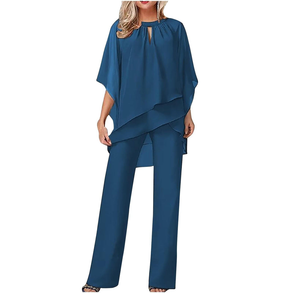 Women's Cargo Style Chiffon Overlay Pantsuit Wide Leg - Royal Blue