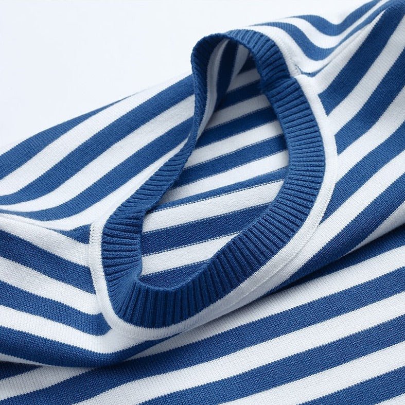 Women's Classic Navy Blue Striped Long-Sleeve Cotton Sweater