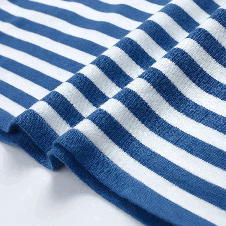 Women's Classic Navy Blue Striped Long-Sleeve Cotton Sweater
