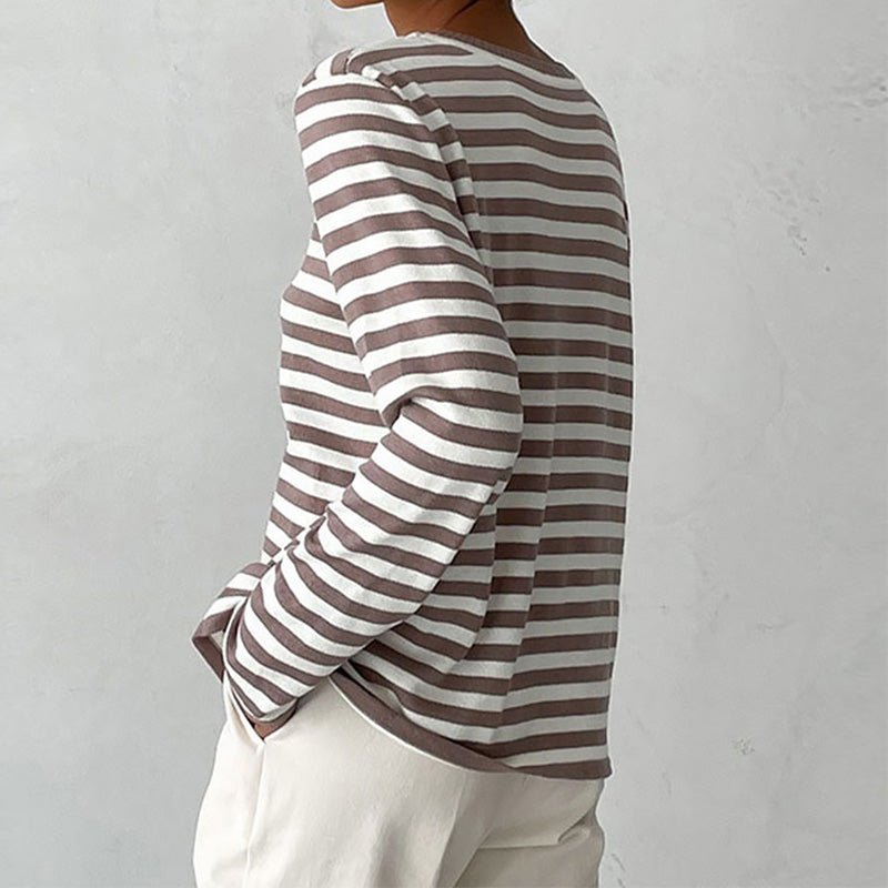 Women's Classic Navy Blue Striped Long-Sleeve Cotton Sweater