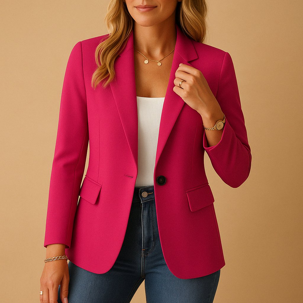 Women's Classic Single-Button Fitted Blazer with Flap Pockets - Pink