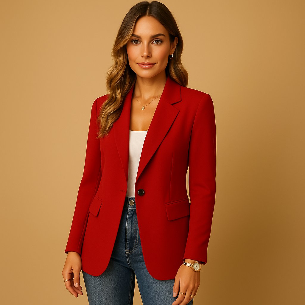 Women's Classic Single-Button Fitted Blazer with Flap Pockets - Red