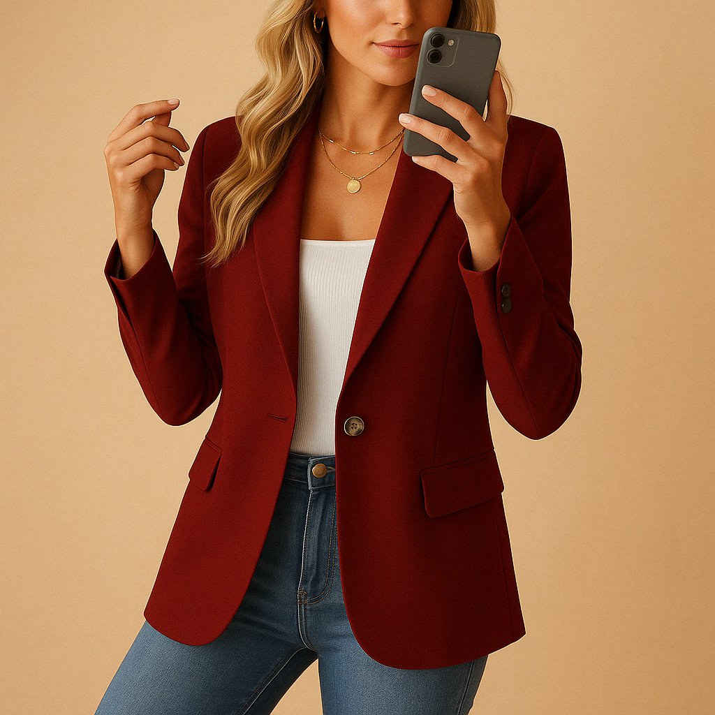 Women's Classic Single-Button Fitted Blazer with Flap Pockets