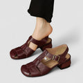 Women's Closed Toe Heeled Sandals with Buckle Straps - Brown
