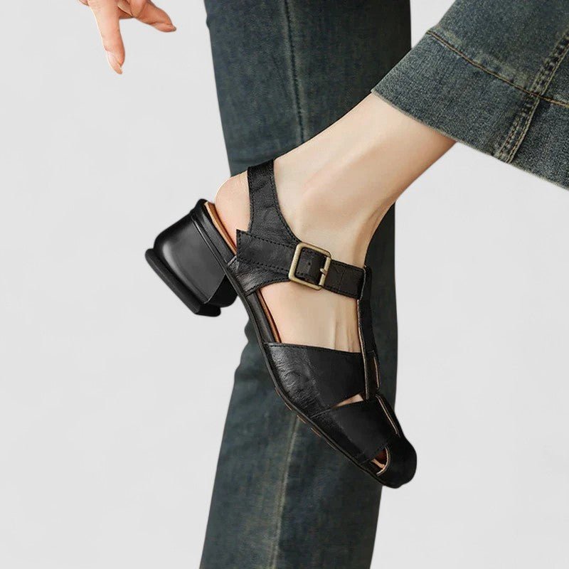 Women's Closed Toe Heeled Sandals with Buckle Straps