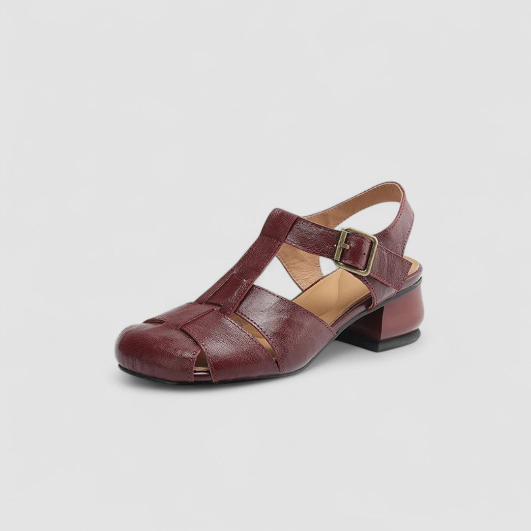 Women's Closed Toe Heeled Sandals with Buckle Straps