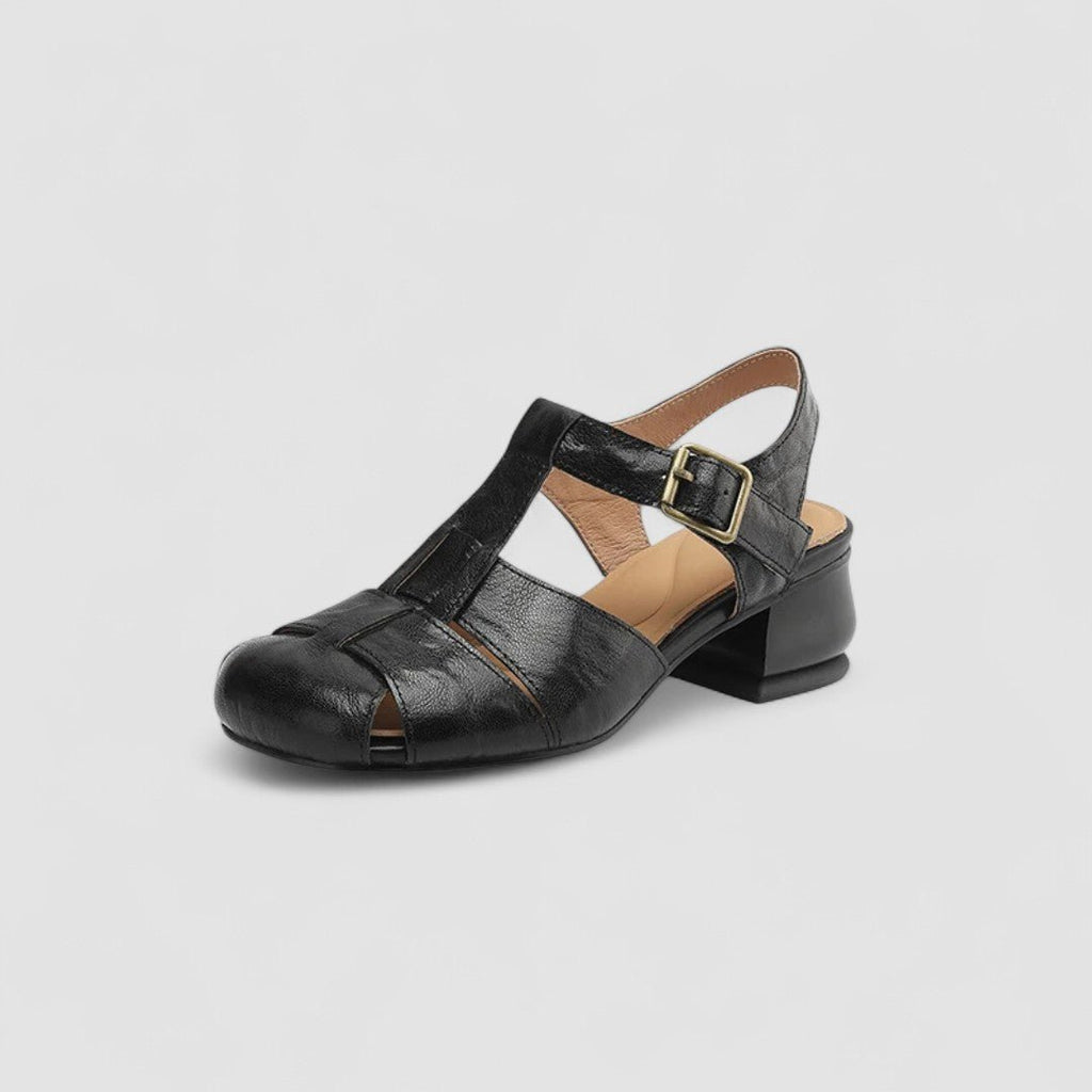 Women's Closed Toe Heeled Sandals with Buckle Straps