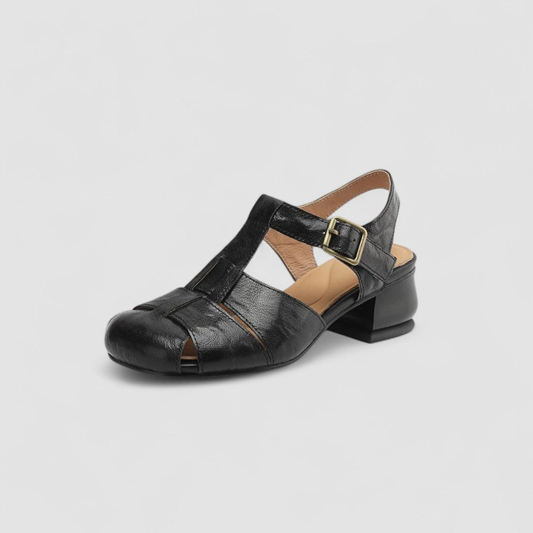Women's Closed Toe Heeled Sandals with Buckle Straps