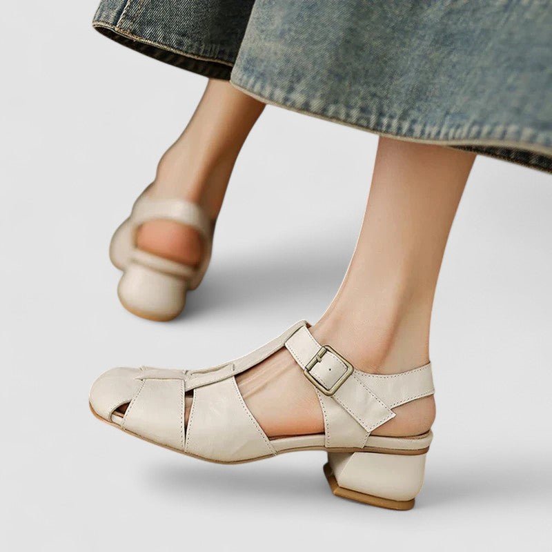Women's Closed Toe Heeled Sandals with Buckle Straps