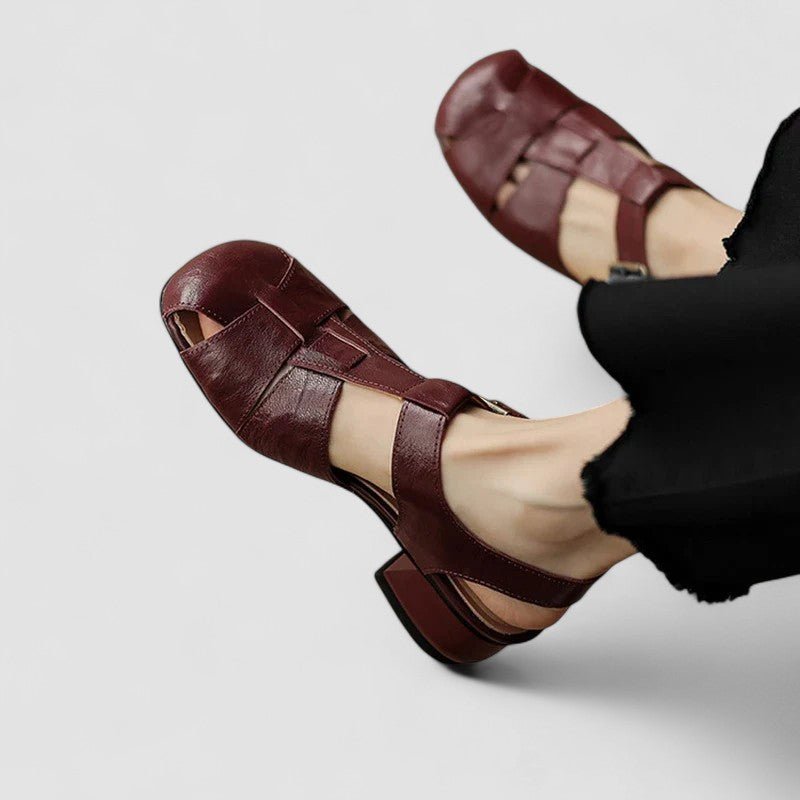 Women's Closed Toe Heeled Sandals with Buckle Straps