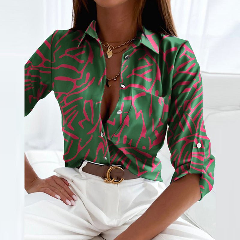 Women's Collared Button-Up Blouse Long Sleeve Polyester