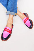 Women's Color Block Penny Loafers Slip-On Flats - Red/Pink