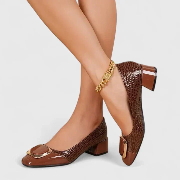 Women's Comfortable Block Heel Loafers with Chain Detail