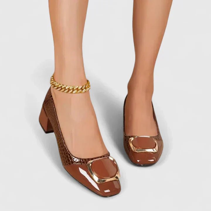 Women's Comfortable Block Heel Loafers with Chain Detail