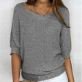Women's Cotton-Blend Oversized 3/4 Sleeve Sweater - Gray