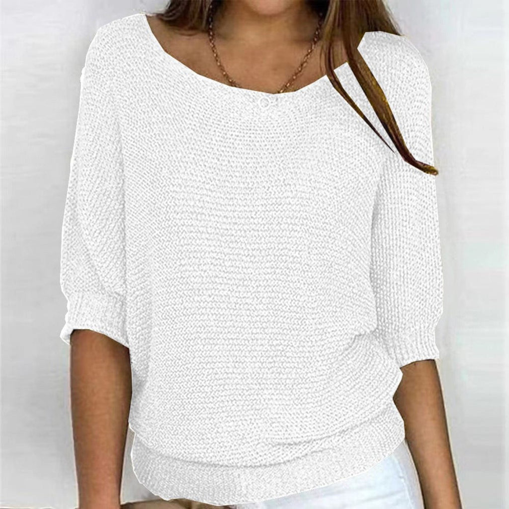 Women's Cotton-Blend Oversized 3/4 Sleeve Sweater - White