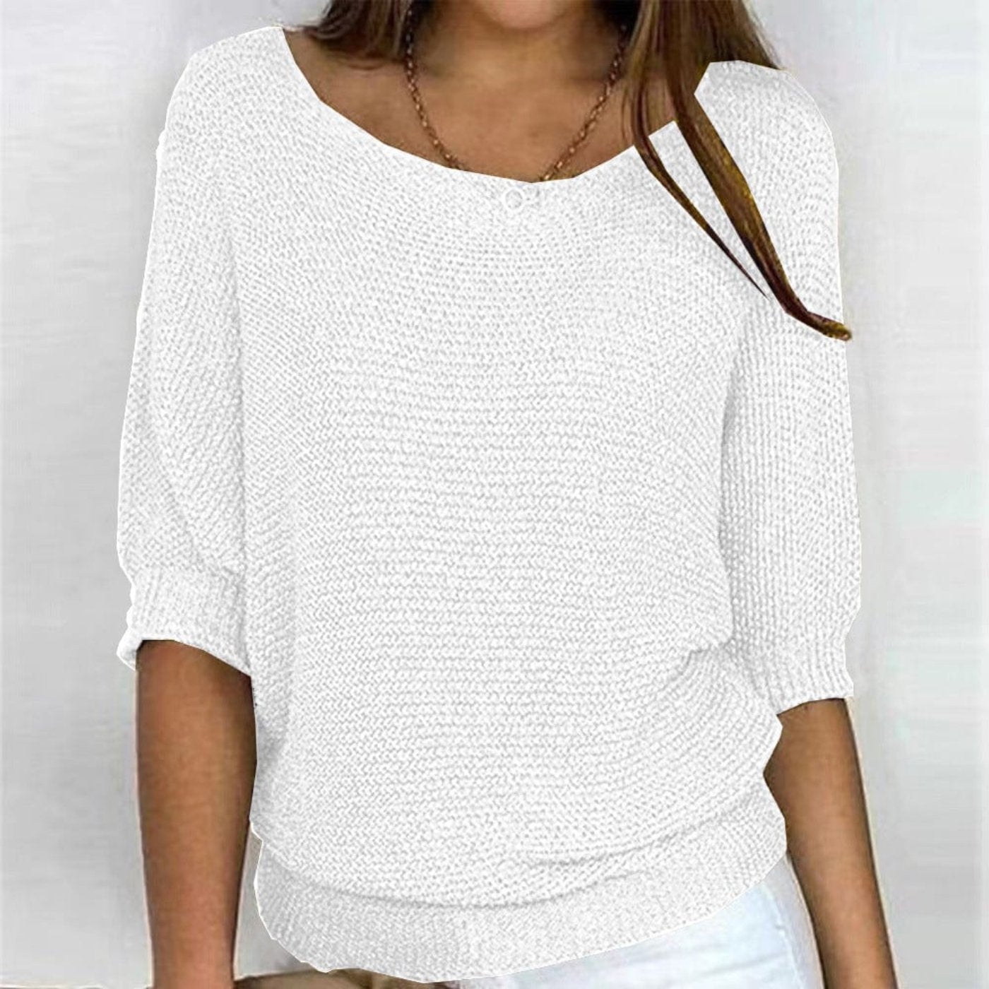 Women's Cotton-Blend Oversized 3/4 Sleeve Sweater - White