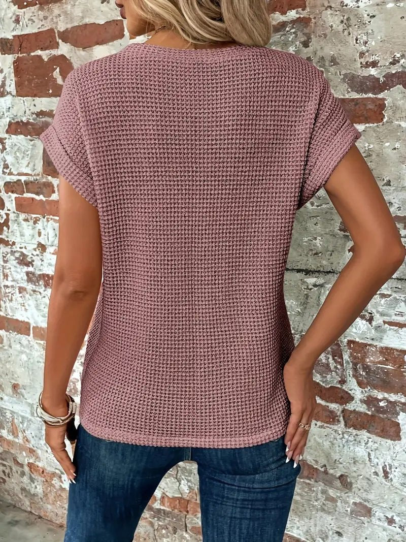 Women's Cotton-Blend Waffle Knit Short Sleeve Top