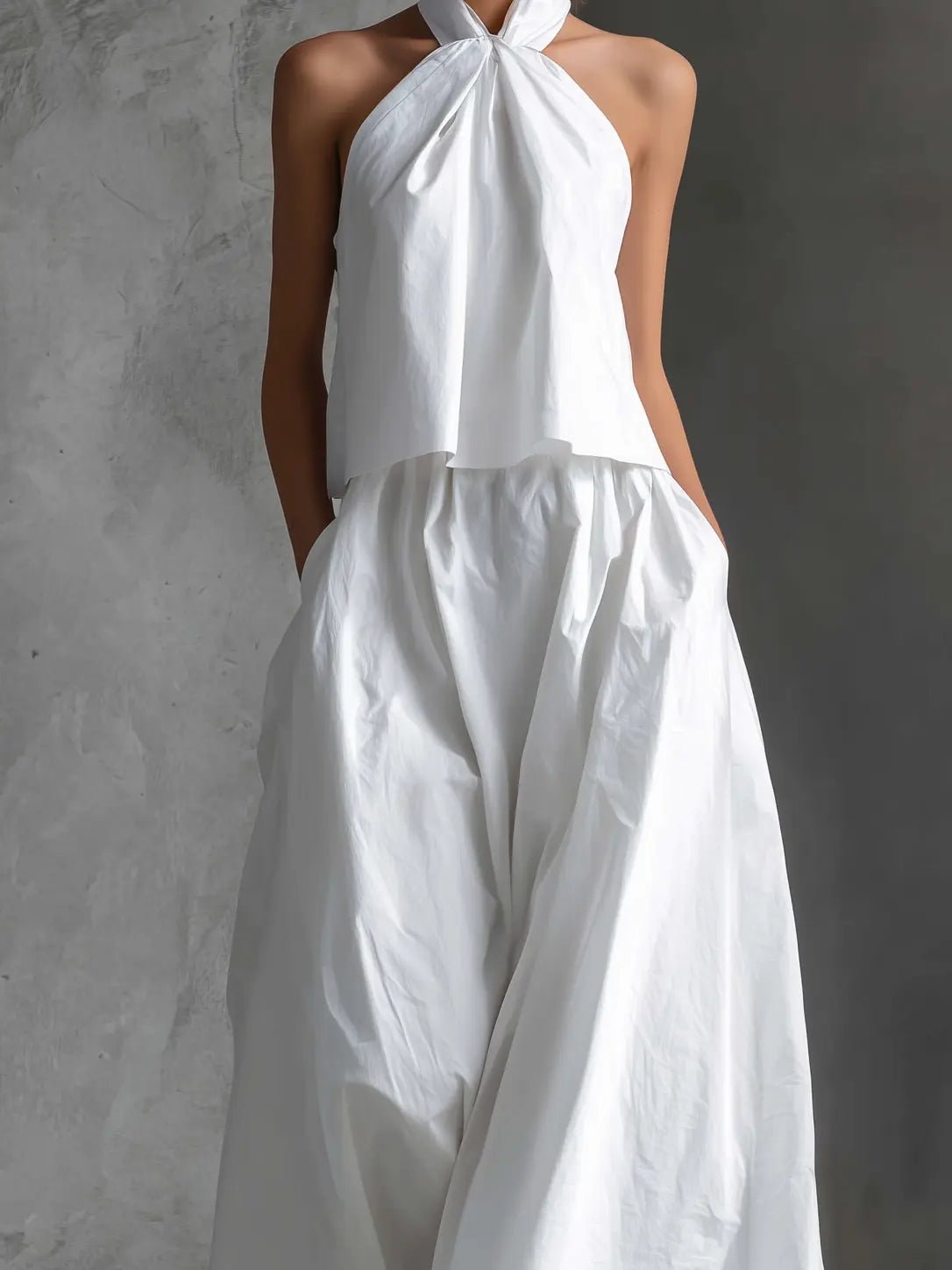 Women's Cotton-Linen Halter Neck Two-Piece Maxi Set