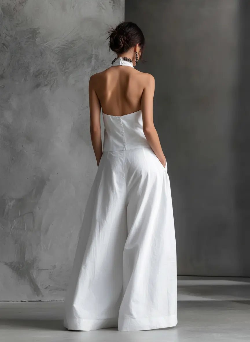 Women's Cotton-Linen Halter Neck Two-Piece Maxi Set