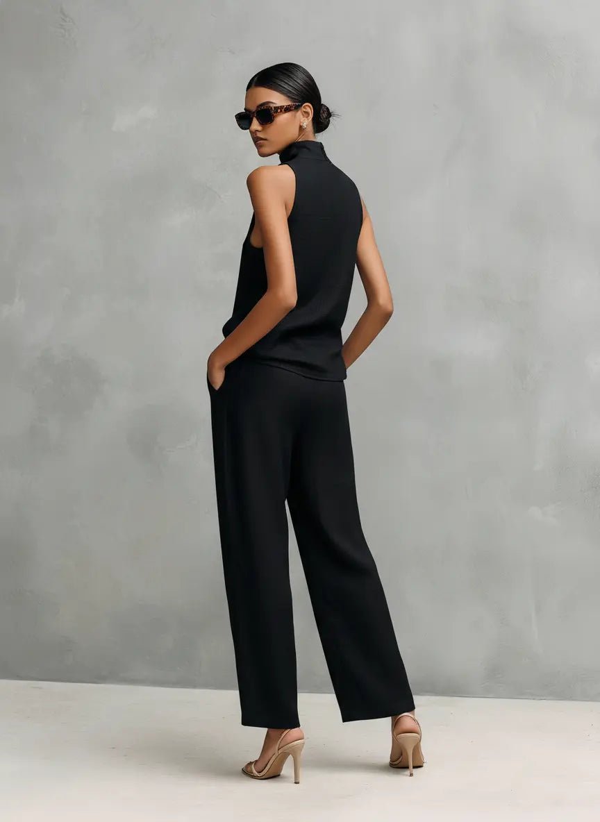 Women's Cotton Linen Sleeveless High-Neck Two-Piece Set