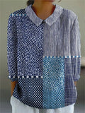 Women's Cotton Patchwork Blouse Long Sleeve Collared