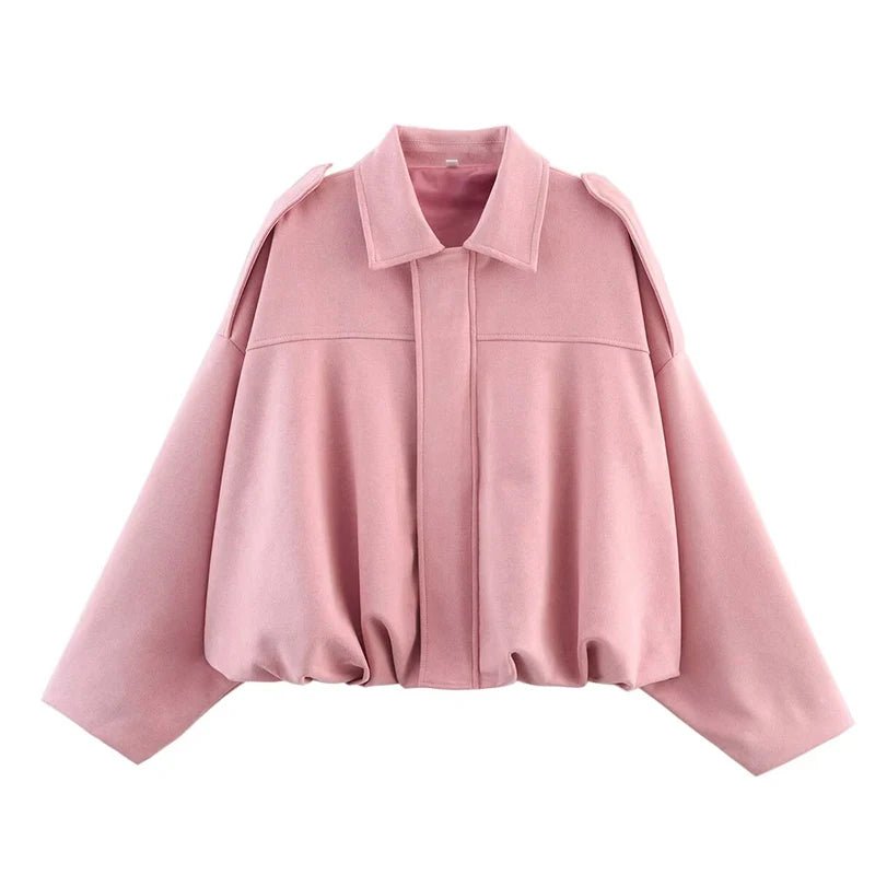 Women's Cropped Bomber Jacker Zip Front Gathered Hem