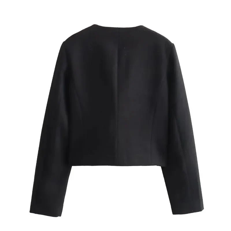 Women's Cropped Bomber Jacket Button Front Long Sleeve