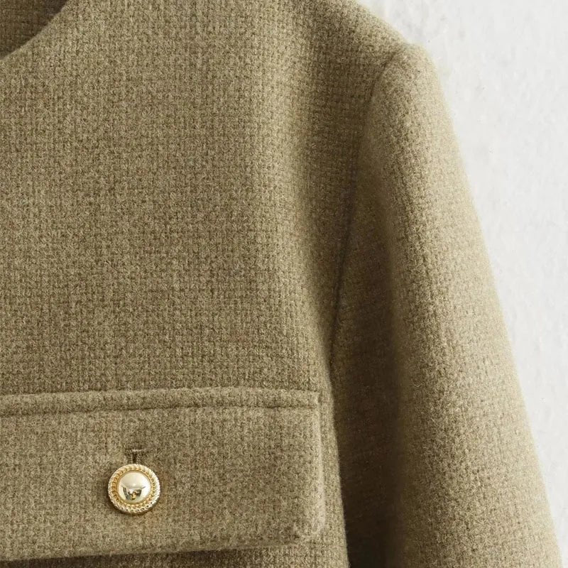 Women's Cropped Bomber Jacket Button Front Long Sleeve