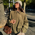 Women's Cropped Bomber Jacket Oversized Zip Front - Green
