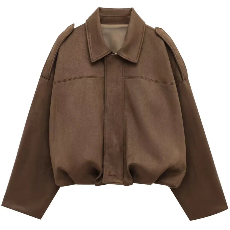 Women's Cropped Bomber Jacket Oversized Zip Front