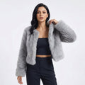 Women's Cropped Faux Fur Short Cardigan Jacket - Grey