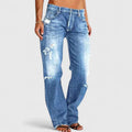 Women's Distressed Denim Jeans Mid Rise Loose Fit Straight Leg - Blue