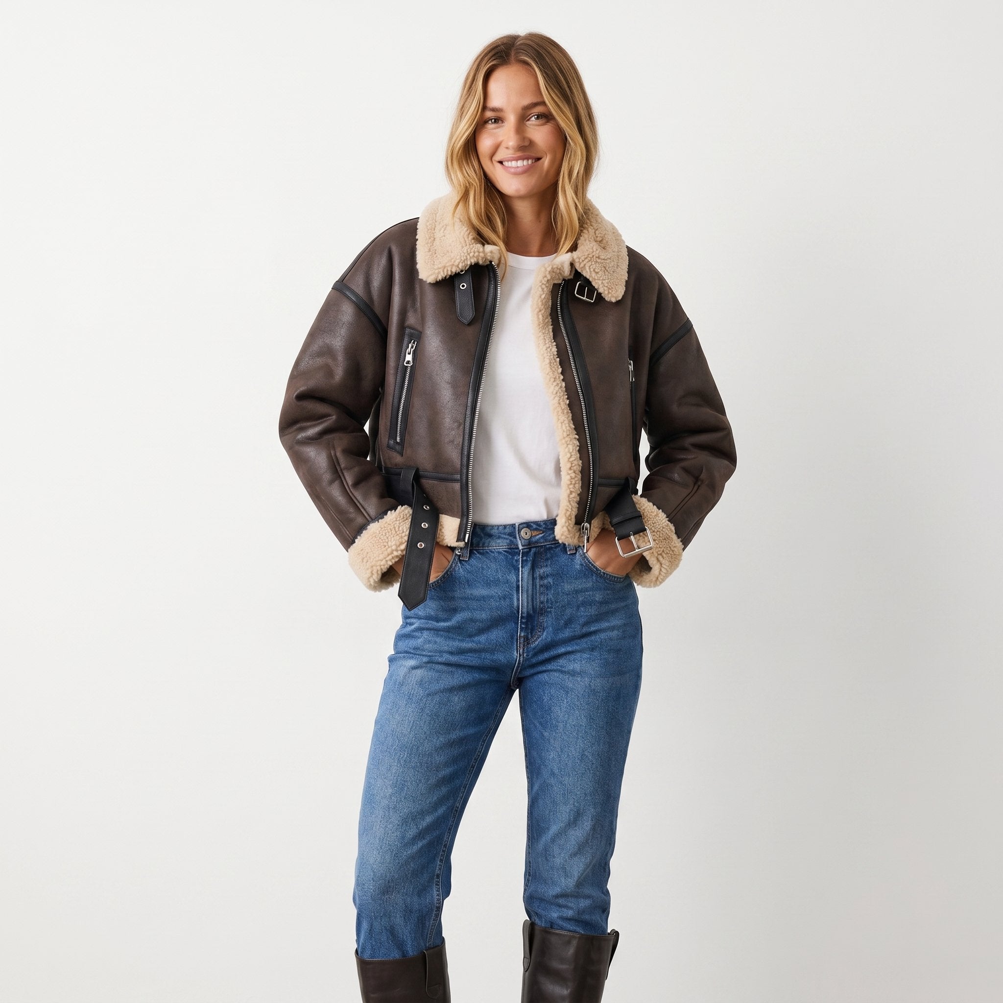 Women's Double-Sided Shearling Bomber Jacket