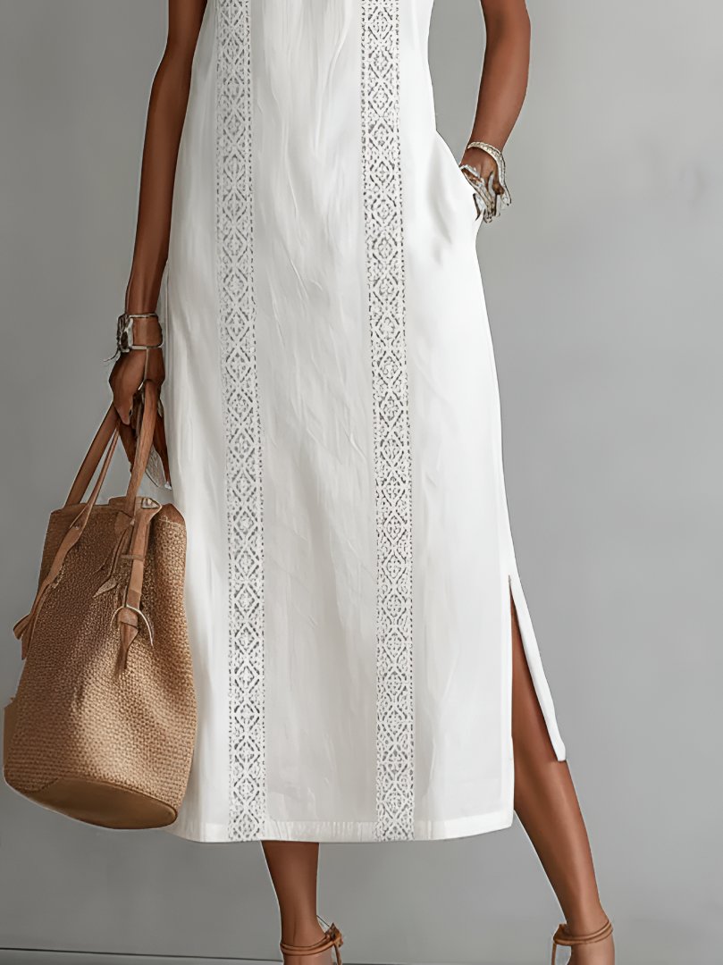 Women's Embroidered Sleeveless Round-Neck Midi Dress