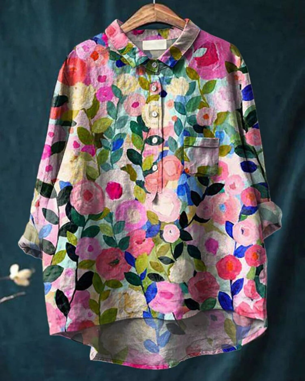 Women's Floral Blouse Button Front Long Sleeve - Multicolor 1