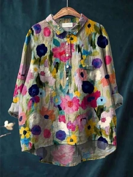 Women's Floral Blouse Button Front Long Sleeve