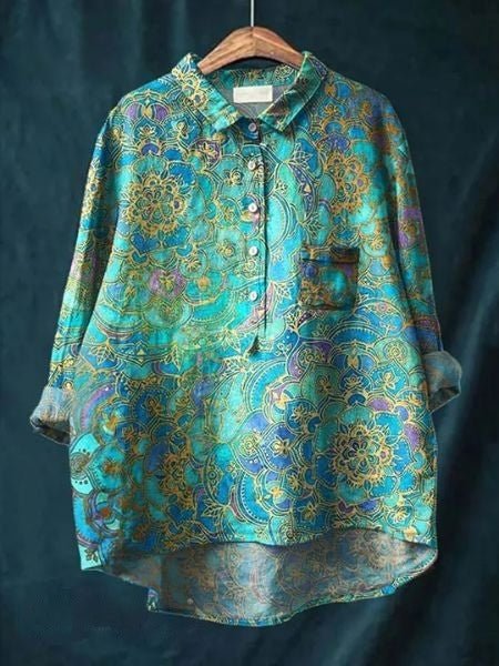 Women's Floral Blouse Button Front Long Sleeve - Multicolor 4