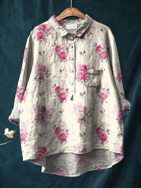 Women's Floral Blouse Button Front Long Sleeve - Multicolor 6