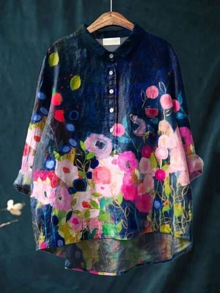 Women's Floral Blouse Button Front Long Sleeve - Multicolor 11