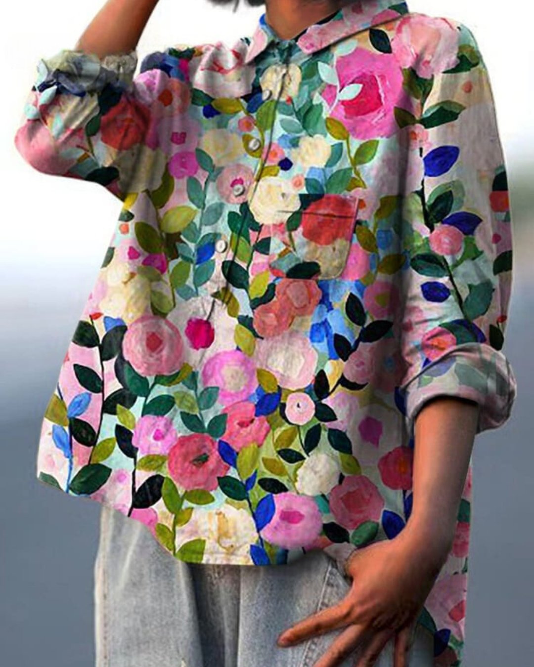 Women's Floral Blouse Button Front Long Sleeve