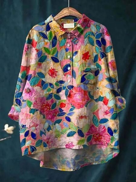 Women's Floral Blouse Button Front Long Sleeve - Multicolor 10